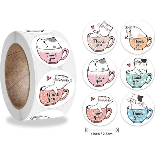 100-500 Pcs Thank You Stickers 1Inch Cute Cat Scrapbooking Labels For Wedding Party Festival Envelope Sealing DIY Decor Sticker