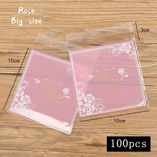 100pcs/lot Cookies Packaging Bag Pink Transparent Snack Food Packaging Rose Border Homemade Party Baking Biscuit Candy Bag 10x10