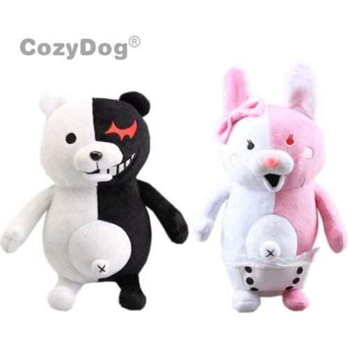 2 Pcs/set 28 cm Game Monokuma Plush Toys Peluche Kawaii Pink Rabbits Bear Black & White Bear Soft Stuffed Dolls Women Kids Gift