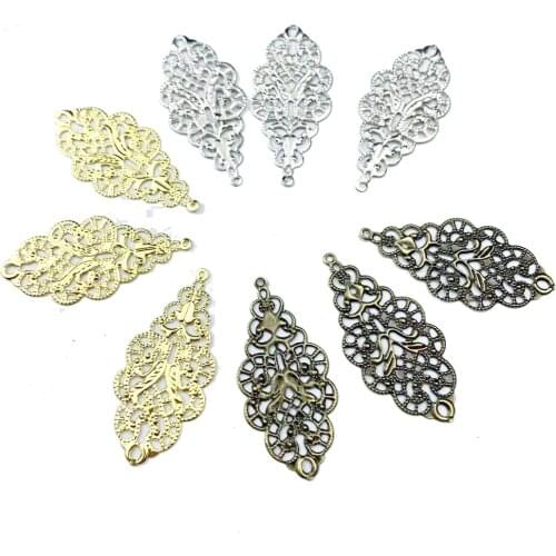 20Pcs Antique Bronze/ Gold/Silver Color Leaf Filigree Wraps Connectors Metal Crafts Gift Decoration DIY 43x20mm