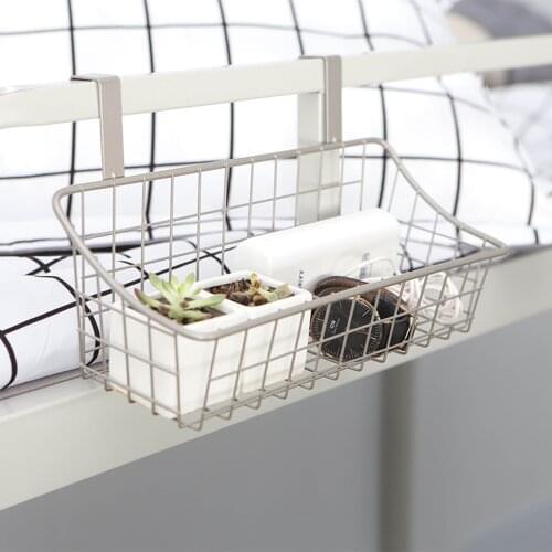 3 Colors Small Dormitory Bedside Hanging Basket Solid Color Iron Storage Rack Hanging Bathroom Drain Basket