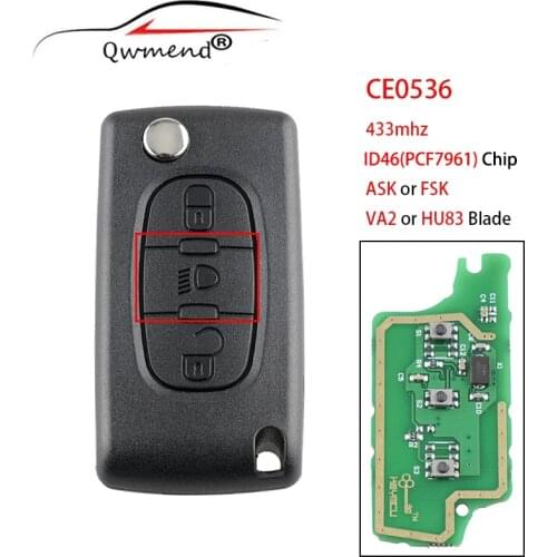 3 Buttons Lamp Smart Remote Car Key for Citroen C2 C3 C4 C5 C6 C8 VA2 Blade or HU83 Blade CE0536 ASK or FSK for Citroen Key