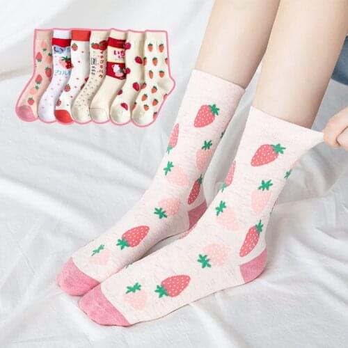 3 Pieces Harajuku Sweat Fruit Strawberry Socks Women Cotton Sock Student Korean Style Cartoon Print Women Cotton Socks