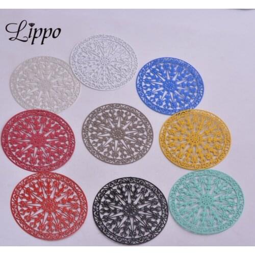 30pcs AB3051 43mm Coloful Big Round Filigree Charm Connector Pendants Connectors