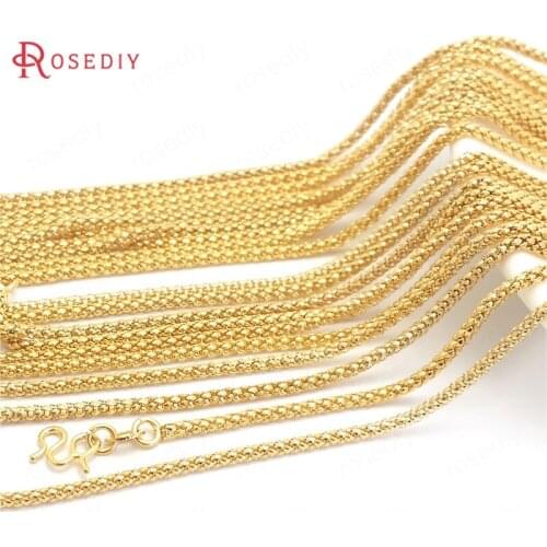 37952)2PCS Full length 45CM 24K Gold Color Copper with M Shape Clasps Finished Necklace Chains Jewelry Making Supplies