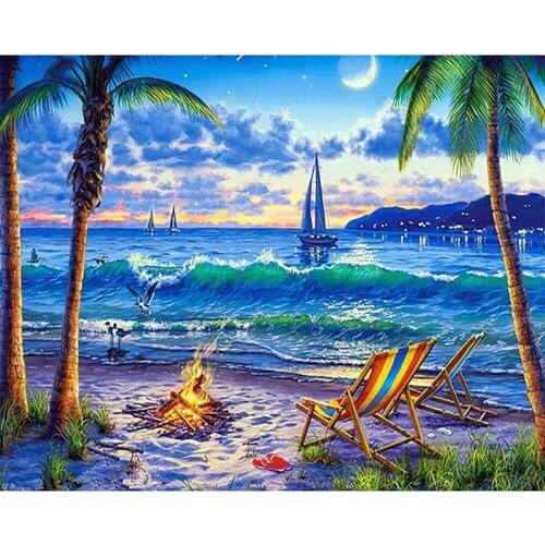 5D DIY Full Square Round Resin Diamond Painting "Seaside Scenery" Cross Stitch Embroidery Mosaic New Arrival Fall Decor