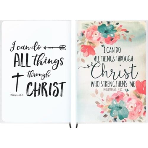 A5 Notebook Philippians 4 13 - I Can Do All Things Through Christ - Bible Verse Motivational Quotes For Writing Christian Gift