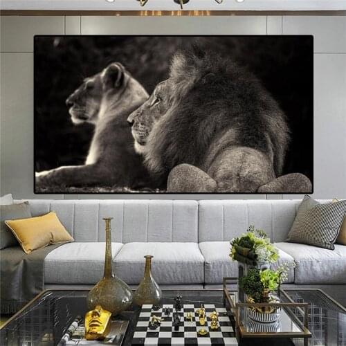 Afrian Wild Lions Family Canvas Art Posters And Prints Black And White Animals Canvas Paintings On the Wall Art Lions Pictures