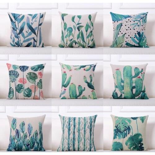 Lotus leaf cactus Pillow Case Throw Pillowcase Cotton Linen Printed Pillow Covers For Office Home Textile