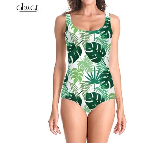 CLOOCL Newest Fashion Green Leaves 3D Print Girls One-piece Summer Swimsuit Bathing Suit Beachwear Sleeveless Slim Sexy Swimsuit