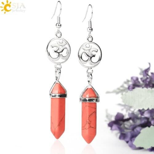 CSJA Natural Gem Stone 3D Charms Earring Decoration for Luck Girl Hexagonal Silver Color Opal Purple Crystal Women Jewelry G747