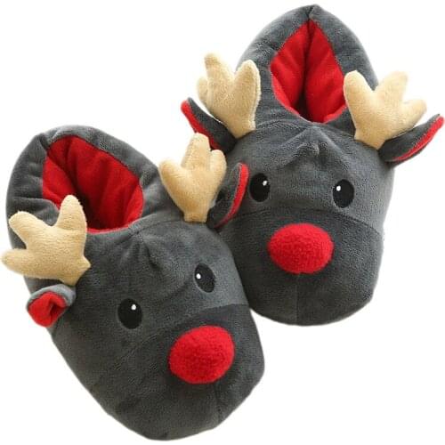 Kids cotton slippers cute Christmas deer animal thick slippers shoes boys girls Winter family house indoor shoes
