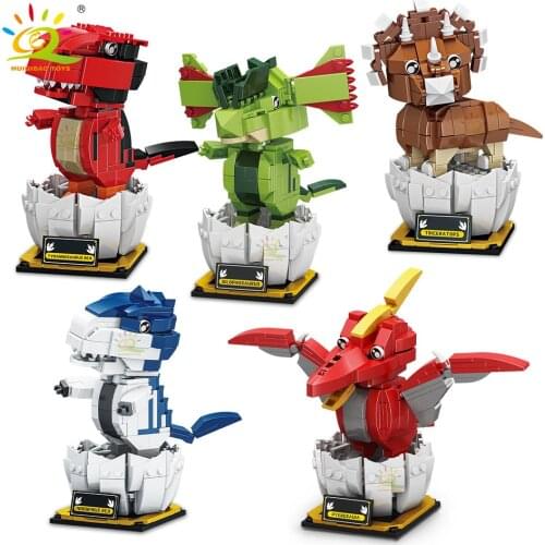 HUIQIBAO Dinosaur Eggs Model Building Blocks Jurassic Raptor Tyrannosaurus Triceratops Pterodactyl Brick world children Toys