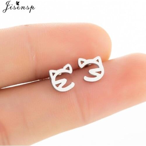Jisensp Stainless Steel Romantic Cute Cat Kitten Stud Earrings for Women Teen Party Fashion Korean Jewelry Accessories