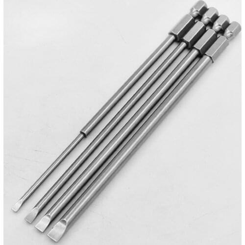 4 Pcs/set 1/4" 150mm 3-6mm Slotted Screwdriver Bit S2 Magnetic Electric Drill Flathead Screw-driver Head Power Driver Tool