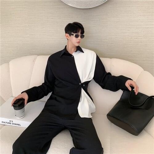 MIXCUBIC 2020 spring Korean style r Personality black white shirts men casual loose Mixed colors shirts for men,size M-XXL