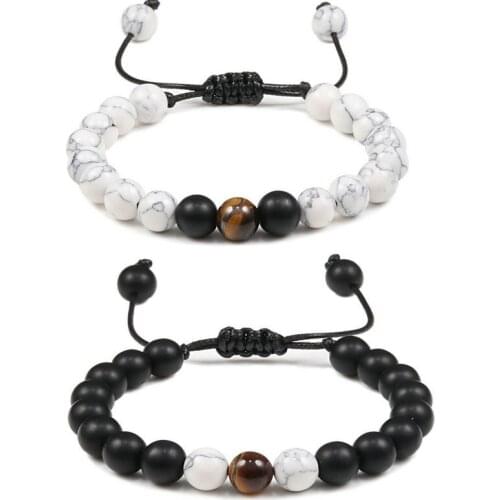 Fashion Couples Distance Bracelet Men Natural Stone White Black Yin Yang Beads Bracelets for Women Jewelry Friendship Bracelet