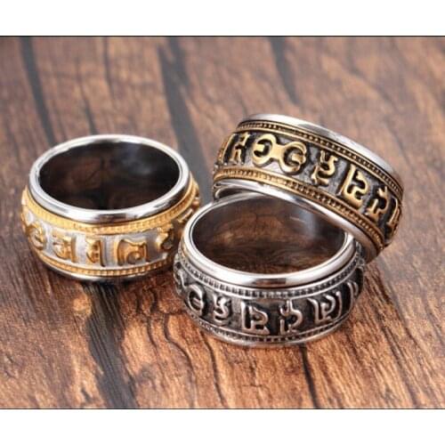 Four color Stainless steel ring Mens accessories wholesale Restore ancient ways turn six words titanium steel ring