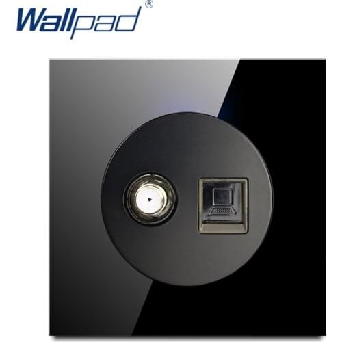 Wallpad 2019 New Arrival Satellite TV Data Socket Outlet Wall Light Switch Black Crystal Glass Panel