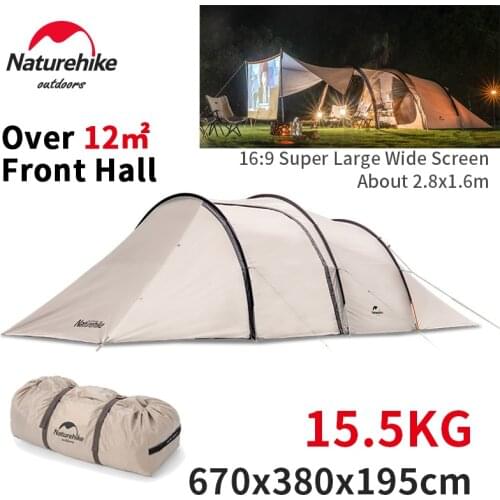 Naturehike Portable 4-5 Persons Tunnel Tent Camping Large 3pole 150D Oxford Cloth Tunnel Tent 12 ㎡ Super Hall Outdoor Picnic
