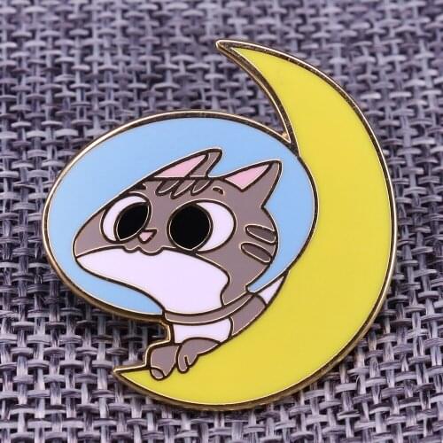 Unidentified Flying Cat Pin Astronaut Badge lover gift Kitten Mystical brooch