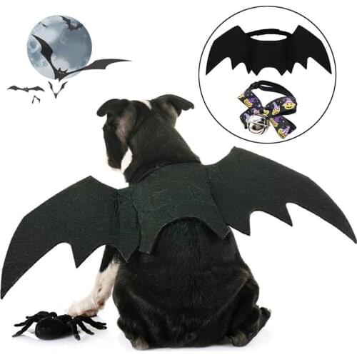 2019 New Halloween Pet Dog Costumes Bat Wings Vampire Black Cute Fancy Dress Up Halloween Pet Dog Cat Costume with Pet Bowtie