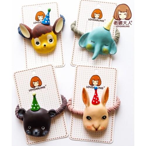 Cartoon Funny Animals Hair Accessories Hair Ties Children Cute Colorful Doll Fruit Animals Elastic Hair Band Headdress Wholesale