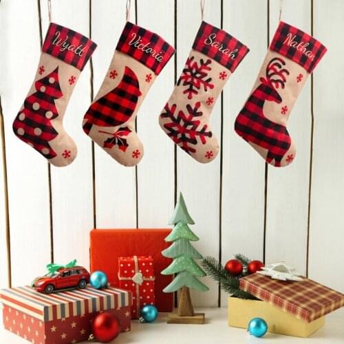 55KF Christmas Stocking 16" Large Xmas Stockings with Tree Snowflake Reindeer Gift Bag for Family Holiday Christmas Party