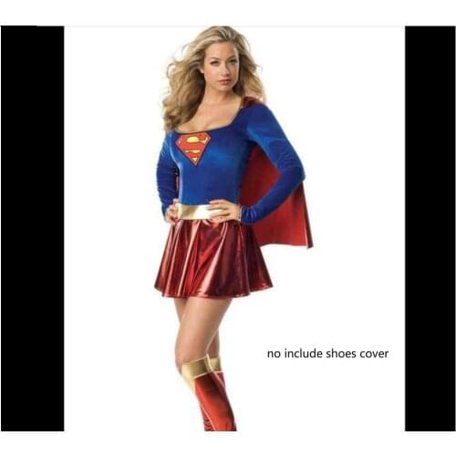 Sexy Women Cosplay costume Super hero fancy dress with cape Supergirl Halloween Costume for women 4XL