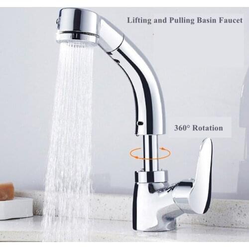 Bathroom Accessories Single Hole Matte Black Bathroom Faucet with Pull Out and Lifting Spray Rotate Basin Faucet Mixer Water Tap
