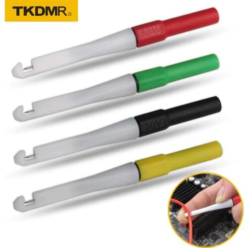 TKDMR 4mm Socket Insulation Piercing Needle Non-destructive Back Probe Pin Test Probes Red/Black/Yellow/Green Mini Wire Piercer
