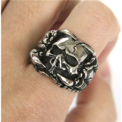 Band Party Claw Skull Ring 316L Stainless Steel Mens Ring Cool Punk Fashion Skeleton Ring