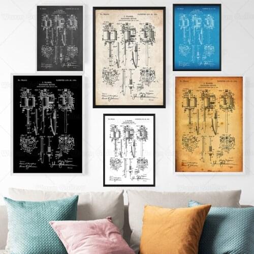 Vintage Tattoo Maschine 1904 Patent Künstler Blaupause Poster Leinwand Malerei Druck Wand Décor Living Home Kunst