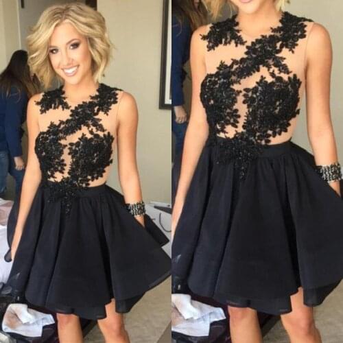 Back Lace Appliques Homecoming Dresses 2021 O-Neck Sleeveless Backless Short Mini Elegant Formal Party Prom Gown Above Knee