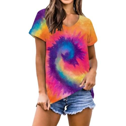 New Summer Women Shirts Rainbow Street Style Print V-Neck Christmas Shirt Plus Size Streetwear Womens Clothing Harajuku Shirt