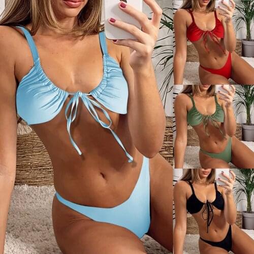 Swimsuit Women 2 Pieces High Waist Sexy Summer 2021 Solid Bikini Two-Piece Swimwear Tankini Beachwear Set купальник женский