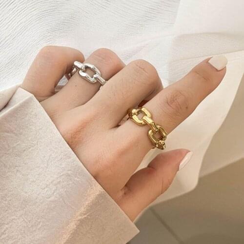 Gold Color Multi Linked Irregular Rings Chunky Chain hollow Geometric Rings for Women Minimalist Rings simple french Jewelry