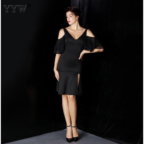 Sexy Deep V Black Evening Dress Sleeveless Irregular Party Elegant Midi Bodycon Dresses Femme Vestidos Fashion Robe de soiree