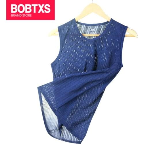 Mesh Sleeveless Mens Health Vest Youth Ice Silk Hollow Breathable Wide Shoulder Vest V-neck Men Plus Loose Vest Bottoming