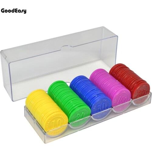 100pcs/Set Plastic Poker Chips Set With Acrylic Tray Box Texas Hold'em Poker Indoor Game Mahjong Plastic Chip Coins Customizable