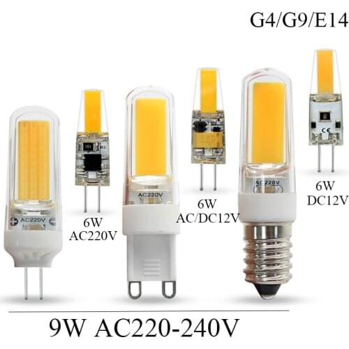 4PCS Mini G9 G4 E14 LED Bulb Lighting 6W 9W COB Glass Body LED Lamp Dimmable 220V Replace Halogen Ultra Bright Light Bulbs Home