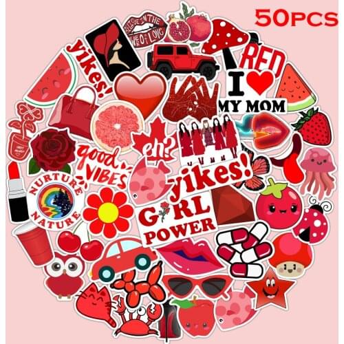 50PCS Red cartoon small fresh stickers waterproof toy stickers decorative bicycle skateboard luggage graffiti stickers