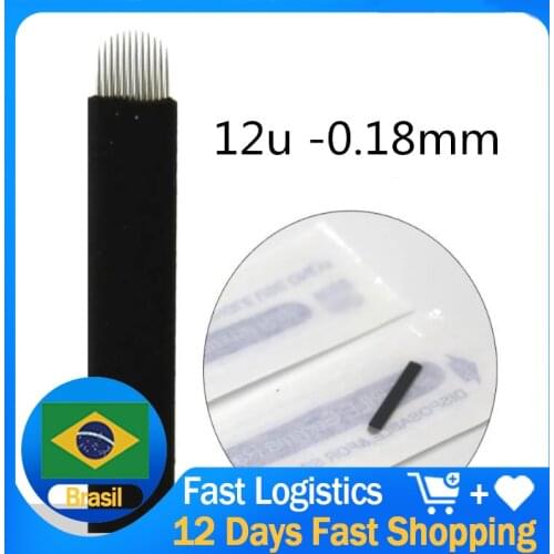 500 Pcs 0.18mm Flex Nano Laminas Microblading Tebori Agulha 12/14/18 U Shape Needle for Tattoo Eyebrow Microblading Blades Black