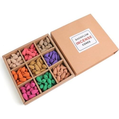 Nine Scents Boxed Natural Plant Incense Cones Backflow Incense Grain Sandalwood About 180pcs Meditation Tea Agarwood Home Decor