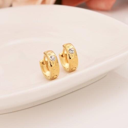 Bangrui Luxury Lovely Girls women Jewellery Security Safety CZ Princess Round Gold Color Huggies earrings Jewelry gifts
