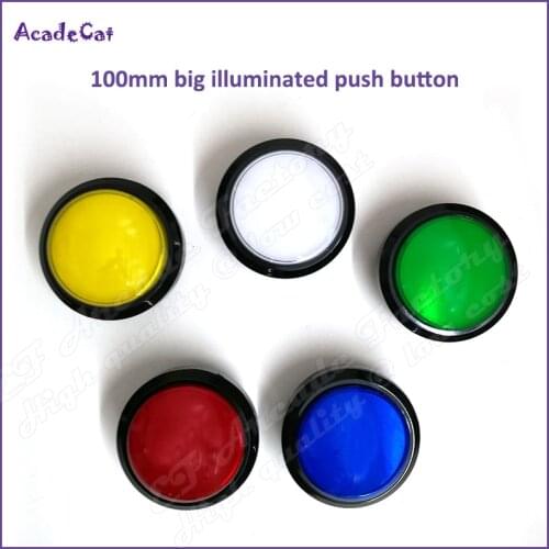 Free shipping 100mm large size illuminate push button with 12V or 5V LED and microswitch for game machine DJ push button
