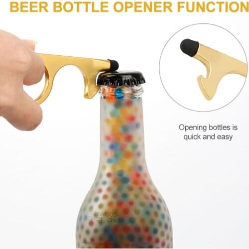 Golden Color Safety Beer Trigger Touchless With Key Chain Touchless Door Opener Outside No-Touch Elevator Door Operators Tool