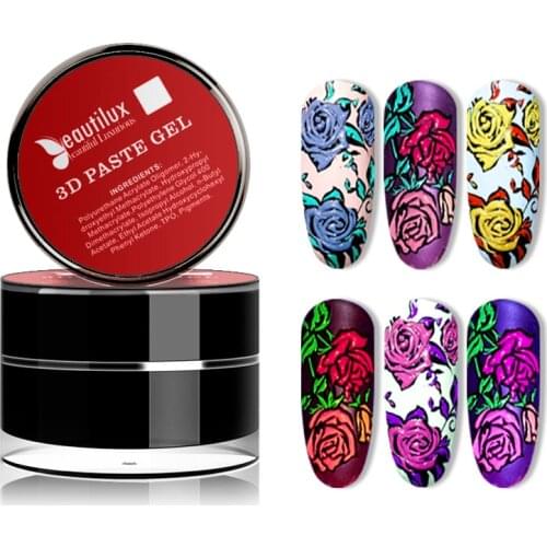 Beautilux 1pc 3D Emboss Carving Painting Gel Paste Nail Polish Soak Off UV LED Gel Lacquer Varnish Esmalte 10g