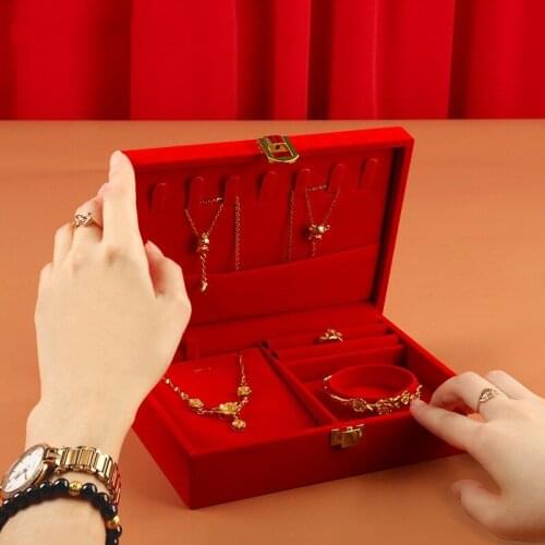 Chinese New Year Gift Red Jewelry Box Women Necklace Ring Holder Earring Bracelet Organier Wedding Red Case