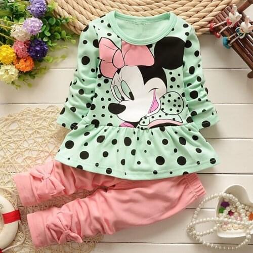 Minnie Mouse Girls Clothing Sets 2021 Winter Girls Clothes Set T-Shirt+Pants 2 Pcs Kids Clothes Girl Sport Suit Children Clothes